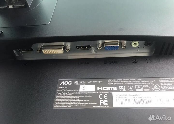 24 дюйма AOC 24P1 с IPS матрицей hdmi,DP,DVI,VGA