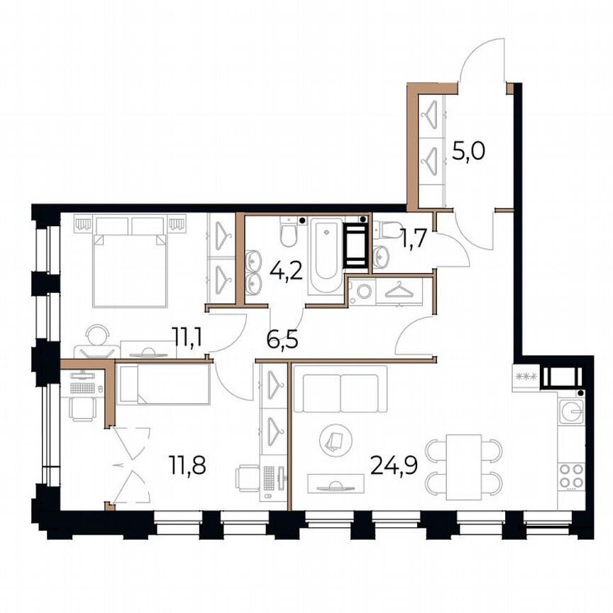 2-к. квартира, 66,7 м², 6/17 эт.