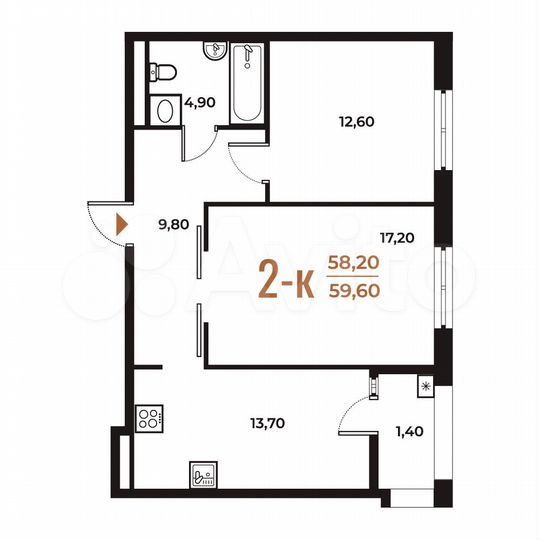2-к. квартира, 59,6 м², 2/8 эт.