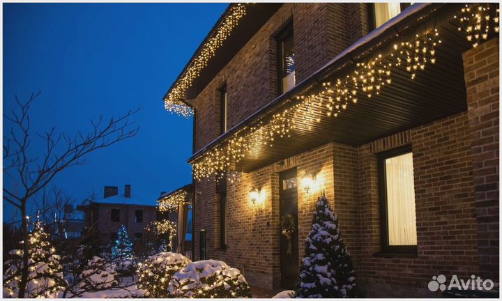 Украшение домов гирляндами. Монтаж гирлянд