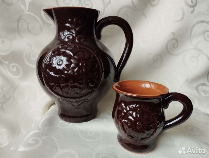 Керамический кувшин СССР с чашкой