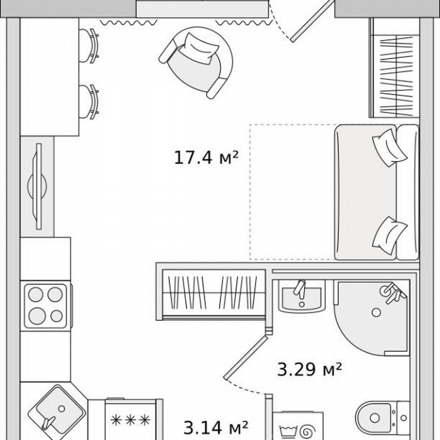 Квартира-студия, 23,8 м², 6/15 эт.