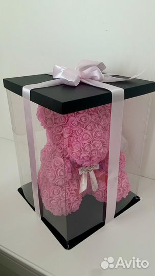 Мишка из роз 40 см. Нежно-розовый