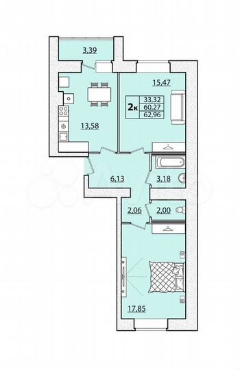 2-к. квартира, 63 м², 2/9 эт.