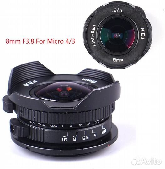Fish-Eye 8mm f3.8(Olympus-Panasonic) Бленда+крышки