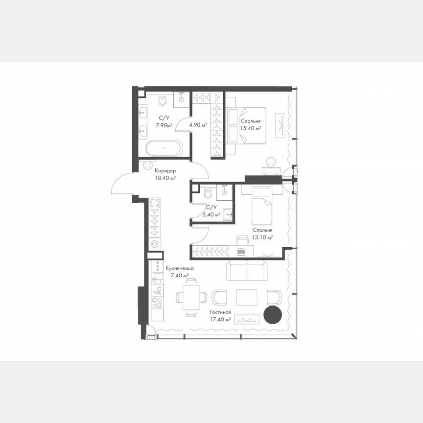 2-к. квартира, 80,2 м², 9/37 эт.