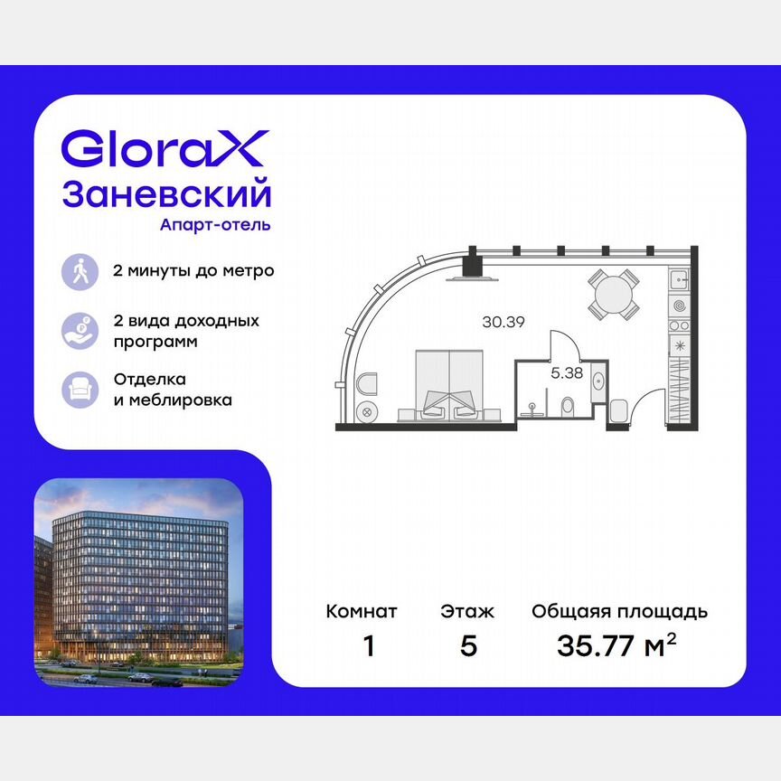 Апартаменты-студия, 34,7 м², 5/15 эт.