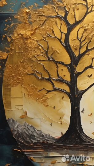 Картина акрилом, золотая поталь/краска