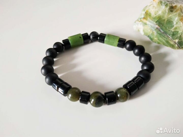 Новый мужской браслет из камня нефрит агат черный