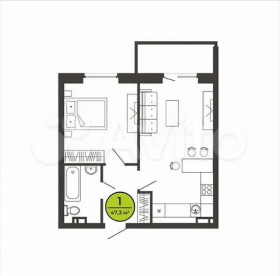 1-к. квартира, 47,3 м², 6/7 эт.