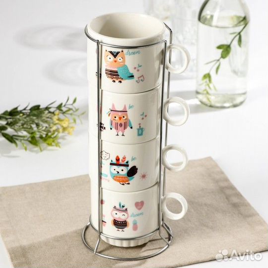 Набор кружек керамических на металлической подстав