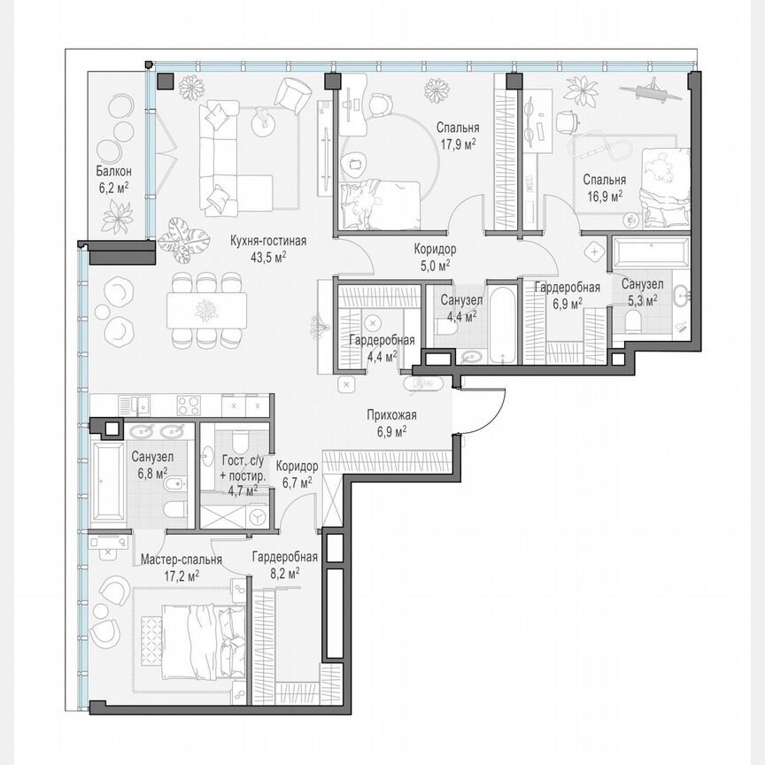 3-к. квартира, 157,6 м², 2/10 эт.