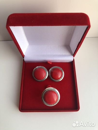 Гарнитур Коралл Кольцо, Серьги 925