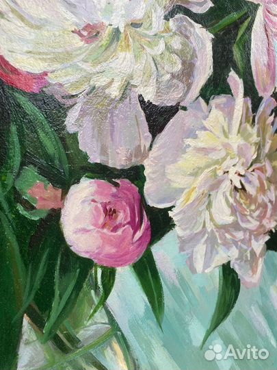Большая картина маслом Пионы 60х80