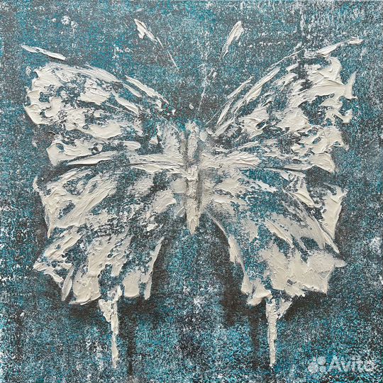 Картина белая Бабочка. Бирюзовая картина Бабочка