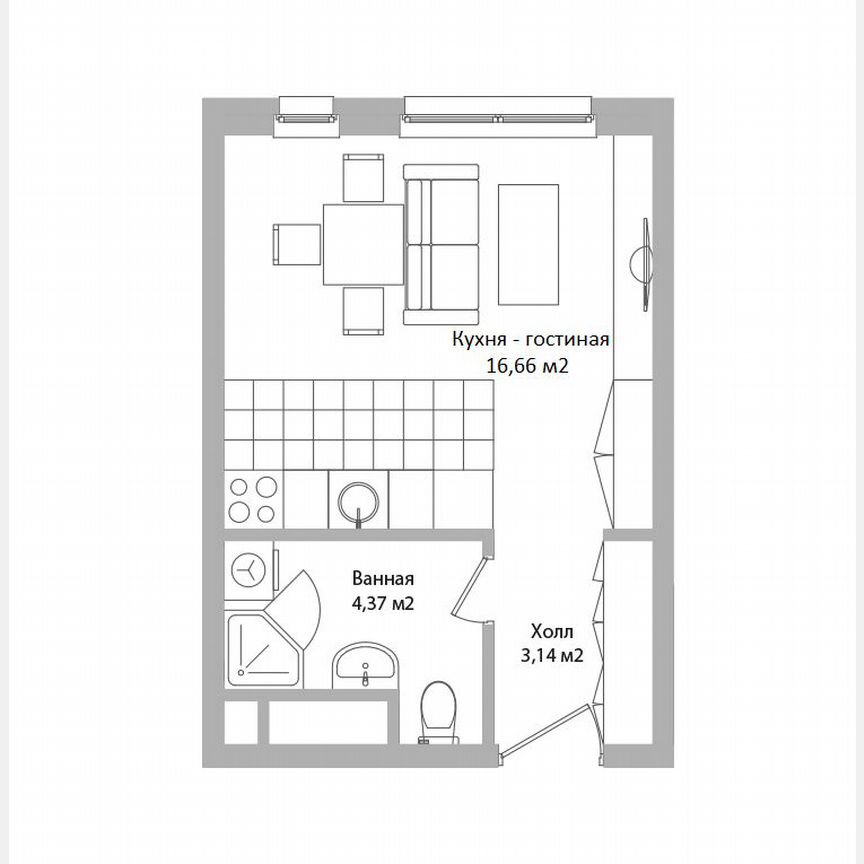 Апартаменты-студия, 24,2 м², 8/16 эт.
