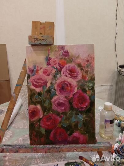 Картина маслом на холсте цветы, розы