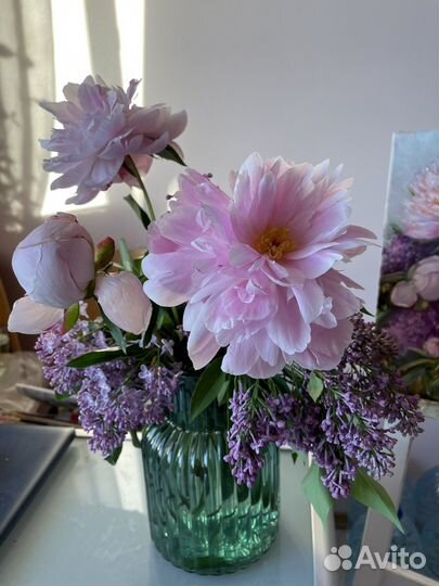 Картина маслом Букет с Пионами и Сиренью