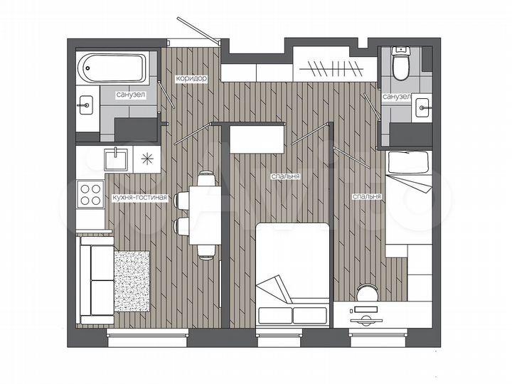 2-к. квартира, 42 м², 2/19 эт.