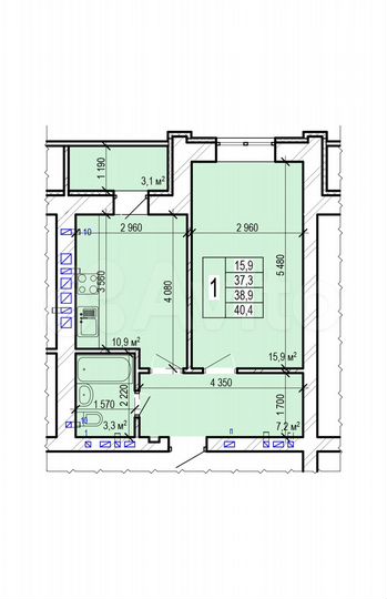 1-к. квартира, 40,4 м², 10/10 эт.
