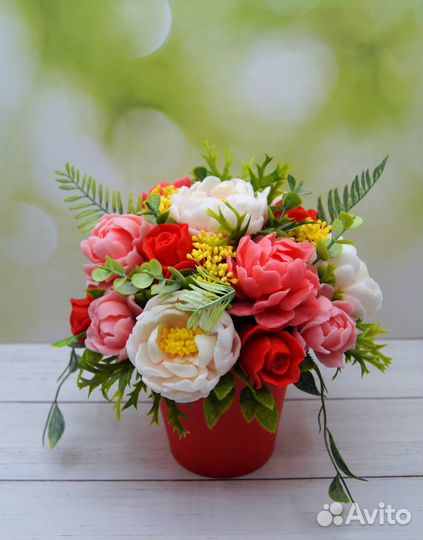 Мыло ручной работы. Букеты из пионов и роз