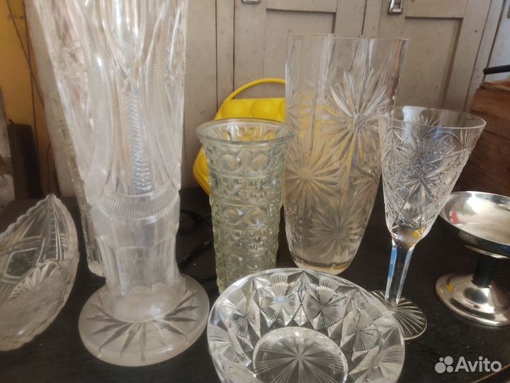 Посуда мельхиор, хрусталь