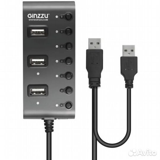 Концентратор USB 2.0 Ginzzu GR-487UAB Black - никс