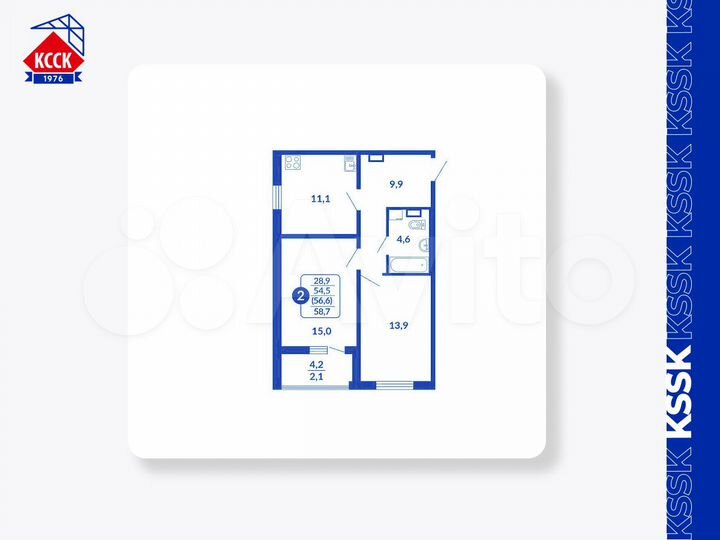 2-к. квартира, 56,6 м², 12/17 эт.