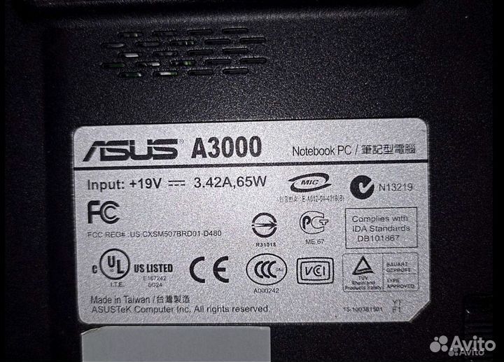 Ноутбук asus a3000 на запчасти