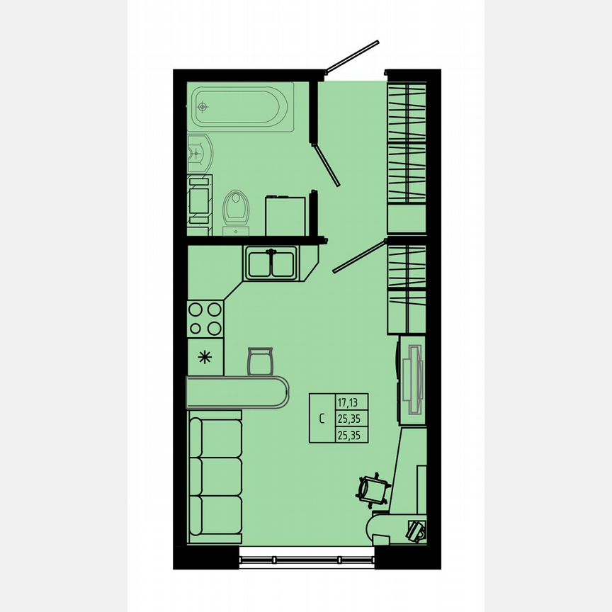 Квартира-студия, 26 м², 5/8 эт.