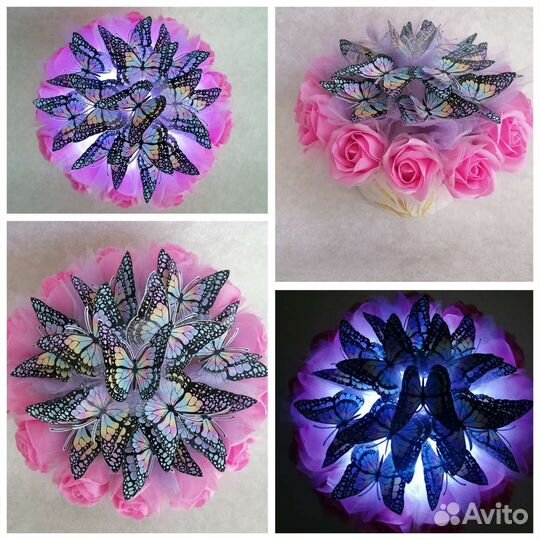 Букет из бабочек и мыльных роз, ночник