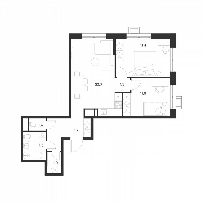 2-к. квартира, 62,7 м², 11/17 эт.