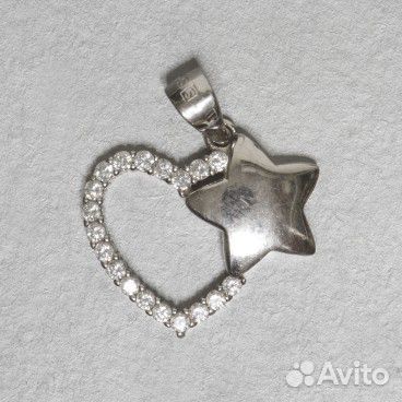 Комплект серьги-гвоздики и кулон Сердце, родий, ци