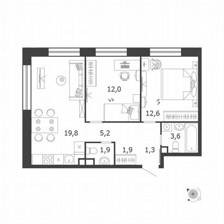 2-к. квартира, 58,3 м², 18/19 эт.