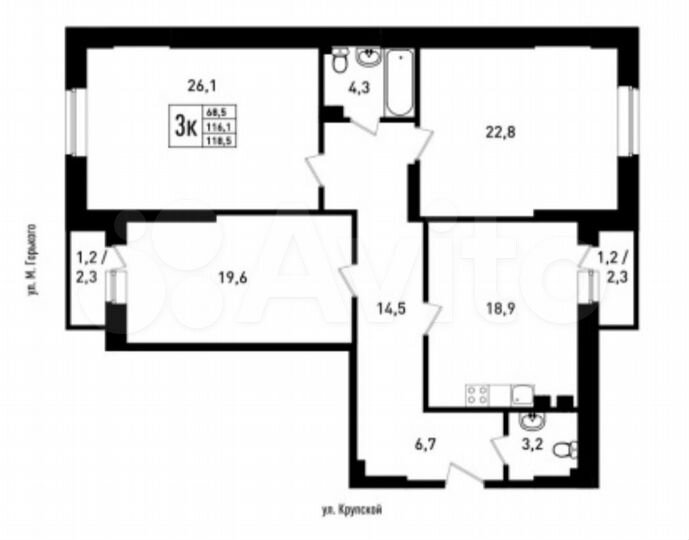 3-к. квартира, 118,5 м², 5/6 эт.