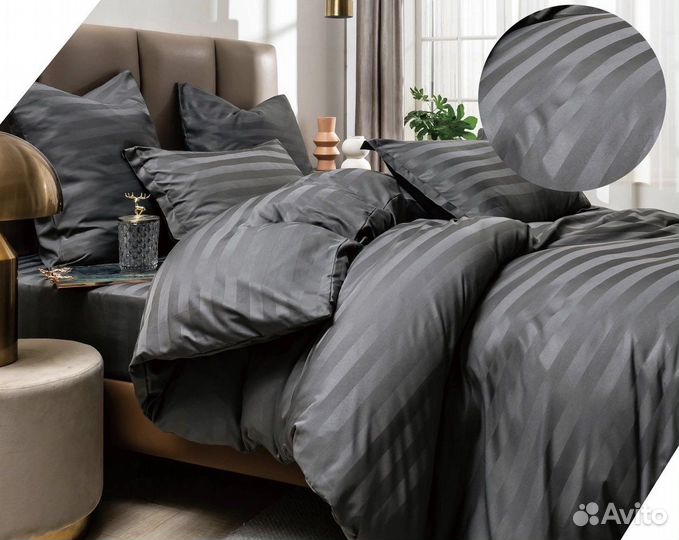 Постельное белье страйп сатин евро Boris