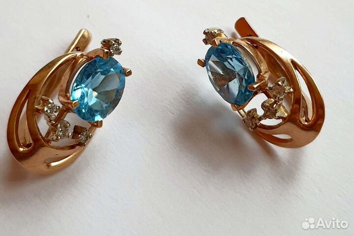 Серьги с Бриллиантами и Топазами Золото 585пробы