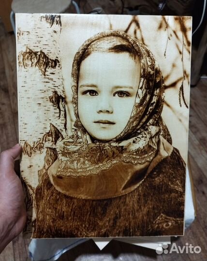 Выжигаем портреты по фото на дереве Подарок