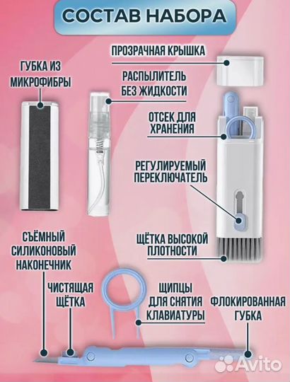 Набор для чистки гаджетов 7в1. Новый