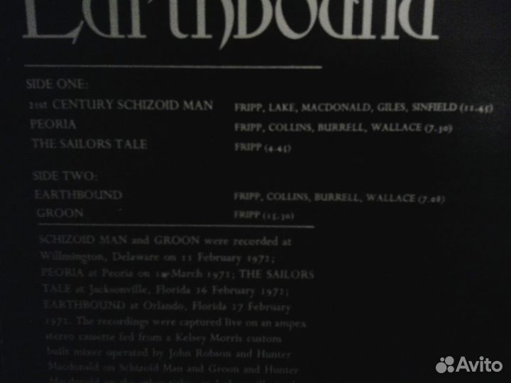 Виниловая пластинка King Crimson (earthbound)