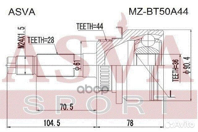 ШРУС наружный 36x61x28 MZ-BT50A44 asva