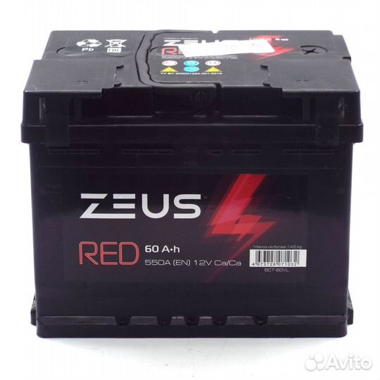 Аккумулятор для авто zeus RED 60 А*ч п.п