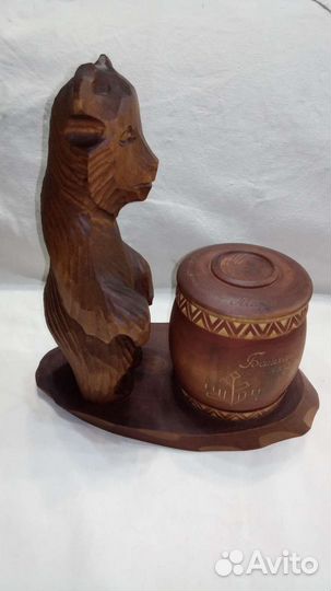 Сувенир СССР дерево Мишка с бочонком меда