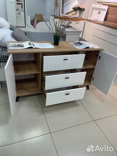 Комод большой мдф белый/дуб золотой