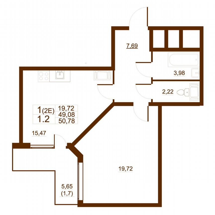 1-к. квартира, 50,8 м², 8/11 эт.