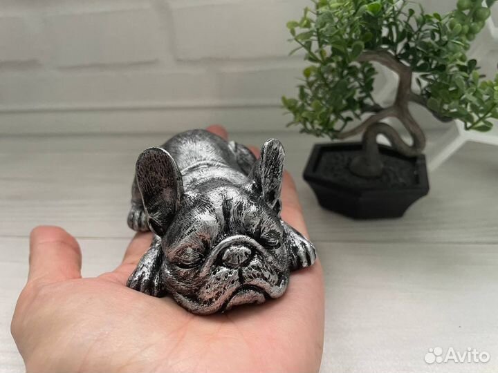 Фигурка французский бульдог, мраморное серебро