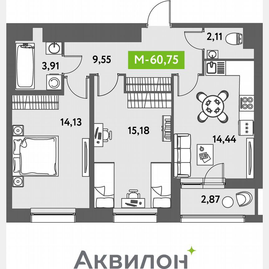 2-к. квартира, 61,9 м², 12/12 эт.