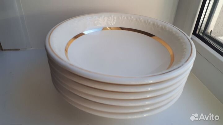 Суповые тарелки 6 шт. обводка золотом,зик Конаково