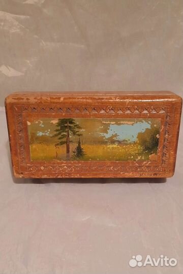 Шкатулка из дерева с пейзажем. Винтаж СССР