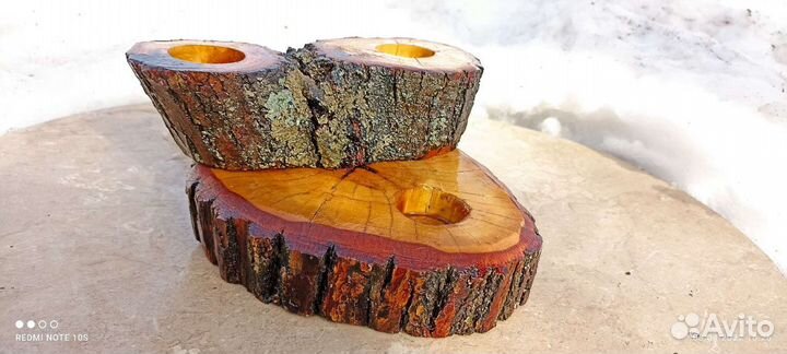 3 деревянных подсвечника ручной работы